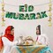 4 Pcs Eid Mubarak Banner Ramadan Decoration Muslim Party Supplies Kareem Hanging Banner for Home Eid Al Fitr Wall Decor with Moon Star Lantern Sign Bunting Backdrop Banner for Fireplace